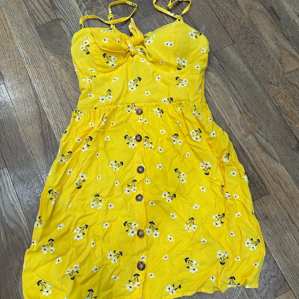 Yellow Floral Button-Down Dress